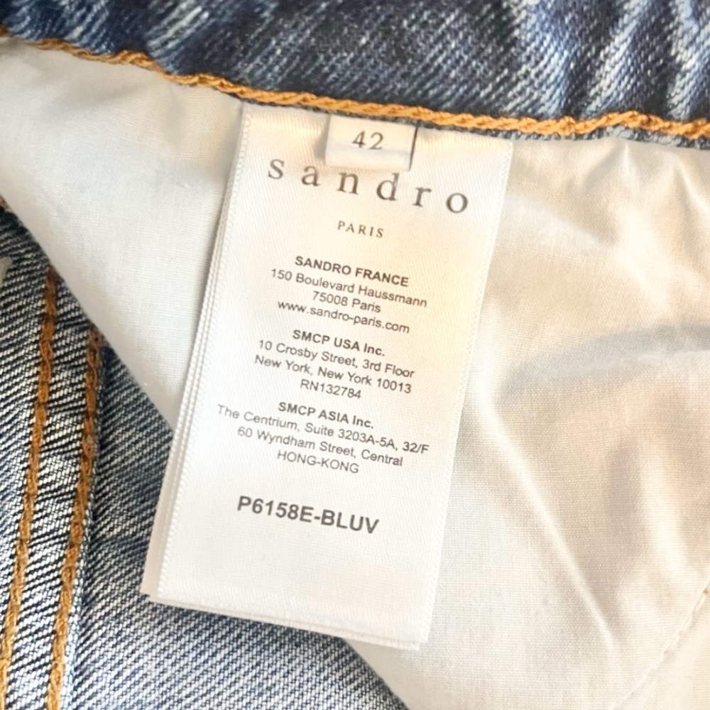 SANDRO Paris Embroidered Logo High  Distressed Blue Mom Jeans 10 - Picture 7 of 7